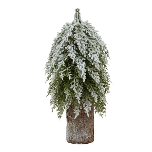 Hill Interiors Wood Snowy Fir Tree Decoration - Brown/White/Green