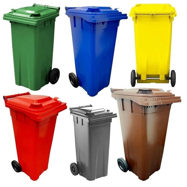 140L Compact Sized Waste Recycling Wheelie Bins With Strong Rubber Wheels & Lid