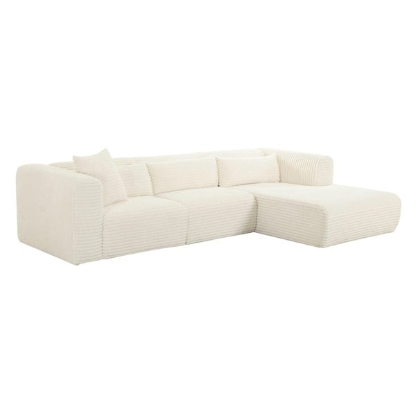 Furniture Edit Tarra Fluffy Oversized Cream Corduroy Modular RHF Sectional