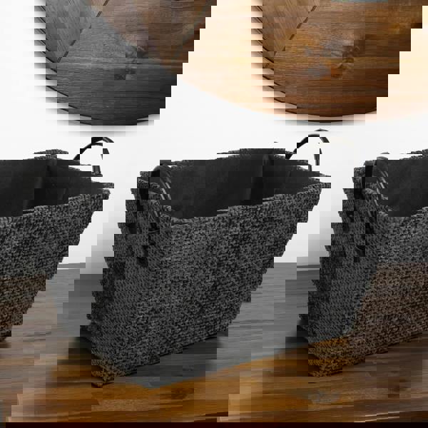 JVL Metro Rectangular Fabric Storage Baskets with Handles for Home Organisation, Black