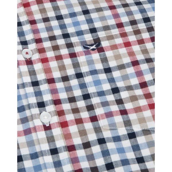 Hoggs of Fife Douglas Twill shirt small check pattern close-up with herringbone weave detail