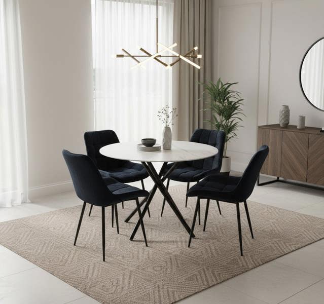 Outdoor Living Seattle Dining Table with 4 Erica Velvet Chairs