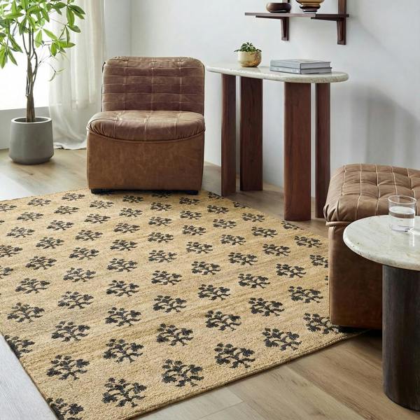 Livabliss Fiorina-Hand Woven Beige Charcoal Jute Wool Modern Rug