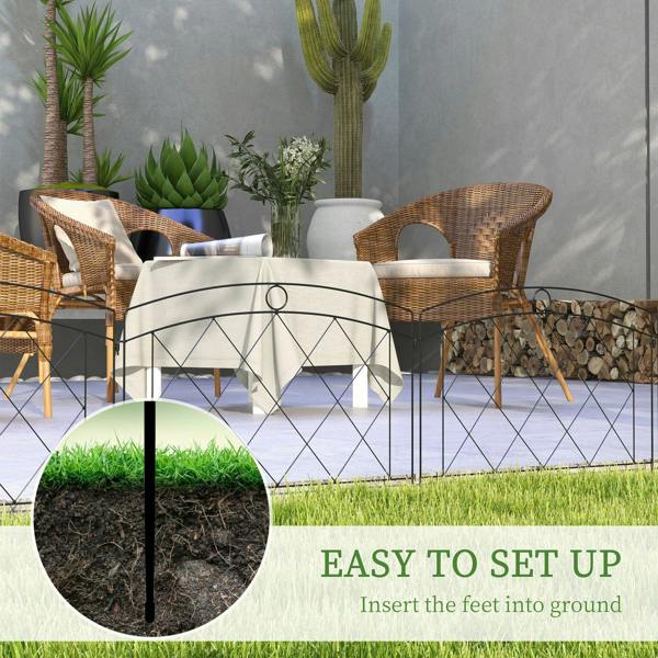 Black metal fence panel sections with diamond lattice pattern for outdoor garden edging