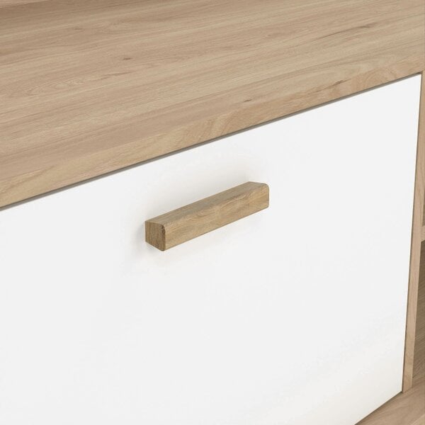 Wyld Haus Hobro White and Natural Oak Wood TV Unit with 1 Door 2 Drawers