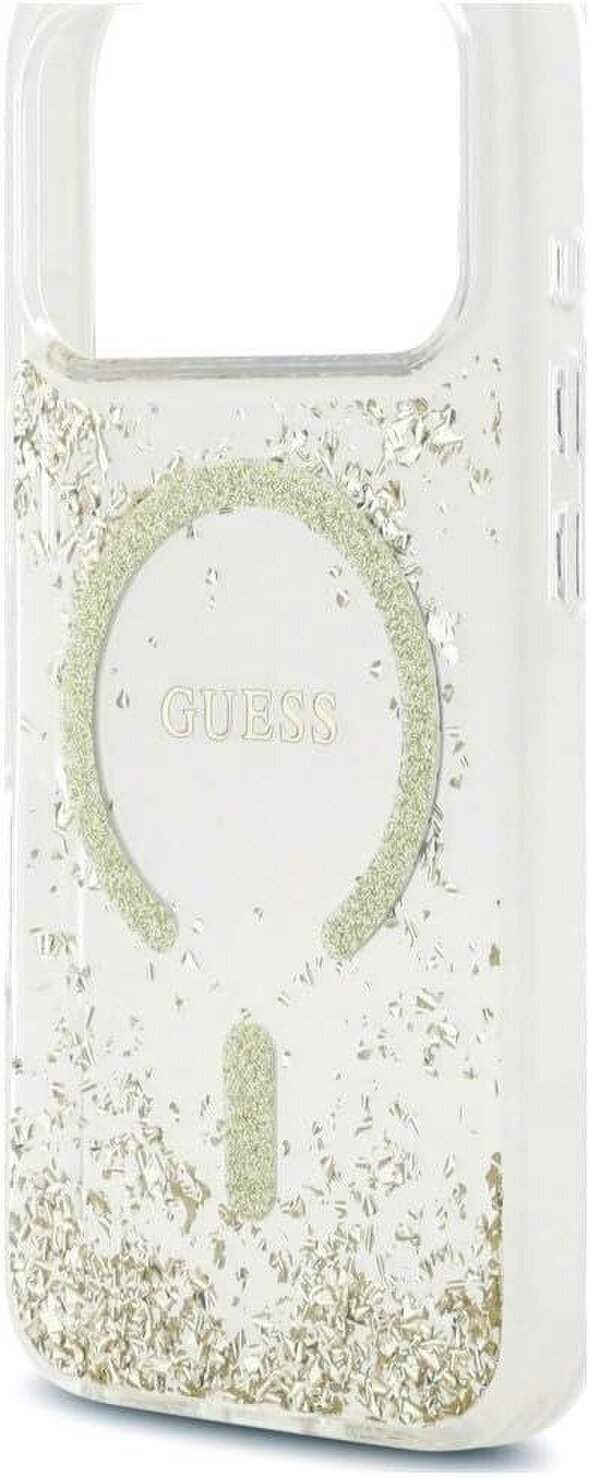 Guess Resin Bottom Glitter Case with MagSafe for iPhone 17/18 Pro 6.3" Clear Gold - GUHMP18LRGRGED
