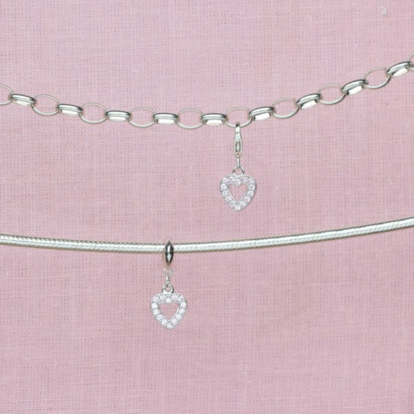 Mylee London Pink Crystal Heart Pendant Charm - Sterling Silver