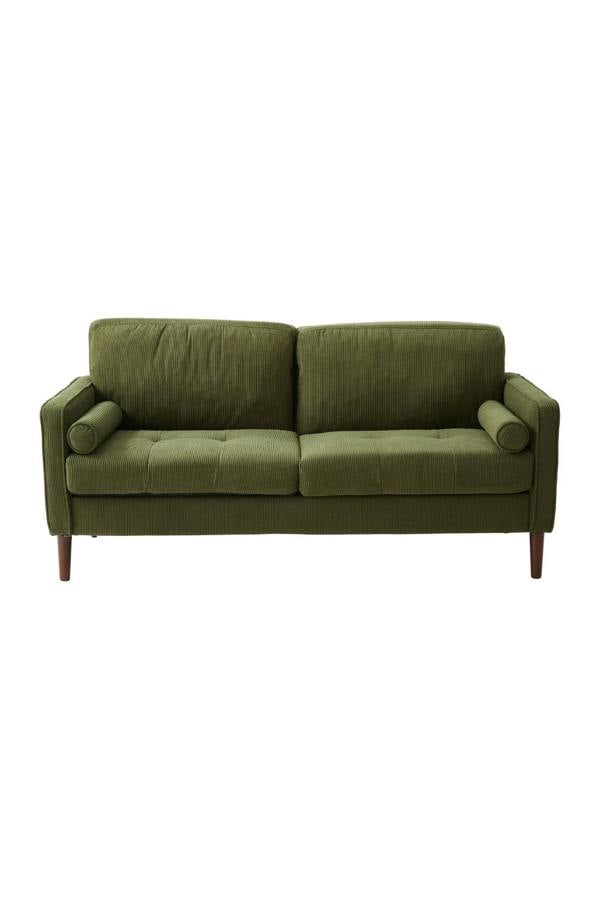 Living and Home Dark Green Corduroy Upholstered Two-seater Sofa Armchair