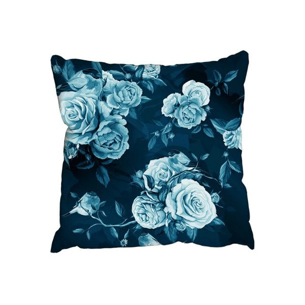 Benjamin Tate Design Roses, peony with leaves and bird on dark (Outdoor Cushion)