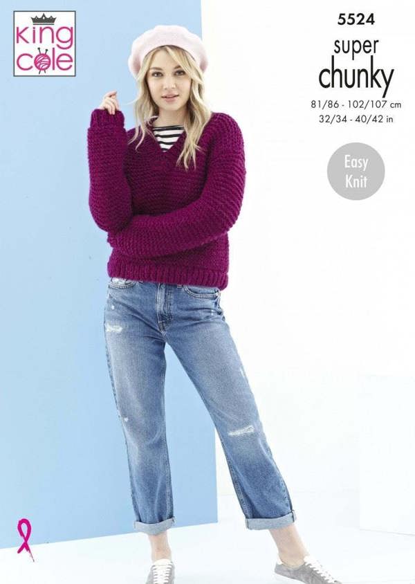 King Cole Timeless Super Chunky Knitting Pattern 5524, Sweaters for Women, 32 - 42 Inches - Easy