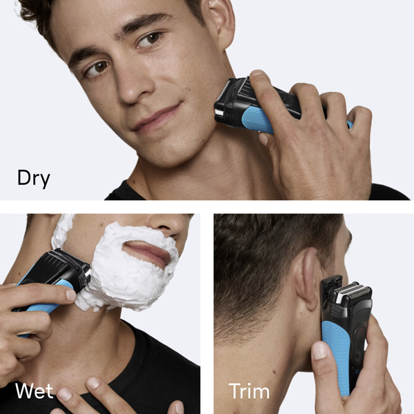 Braun Series 3+ 3040S Electric Shaver, Precision Trimmer, Wet & Dry - Blue