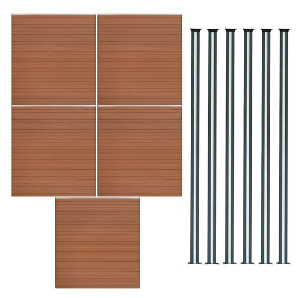 Monstershop Composite Fence Panel x 5 & LED Posts x 6 - Brown