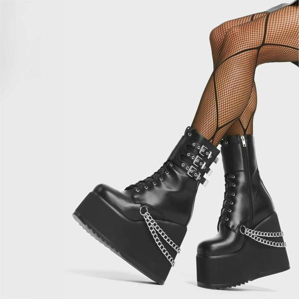 Lamoda Dumb Love Women Black PU Strappy Platform Sandals Stylish Comfort