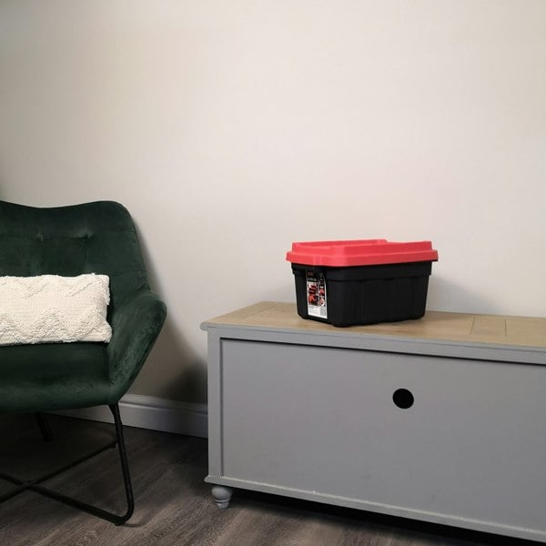 Samuel Alexander 11L Black and Red Small Tuff Stackable Storage Box with Lid and Carry Handles