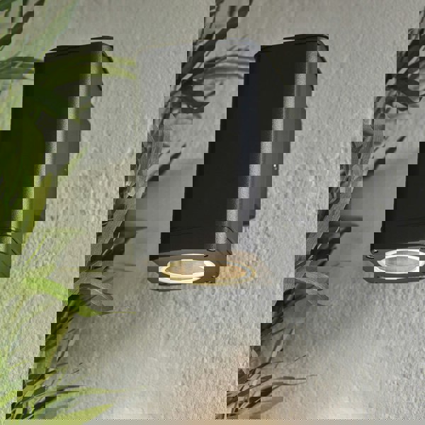 Non Automatic Outdoor Wall Light - Textured Black & Glass - Exterior Downlight
