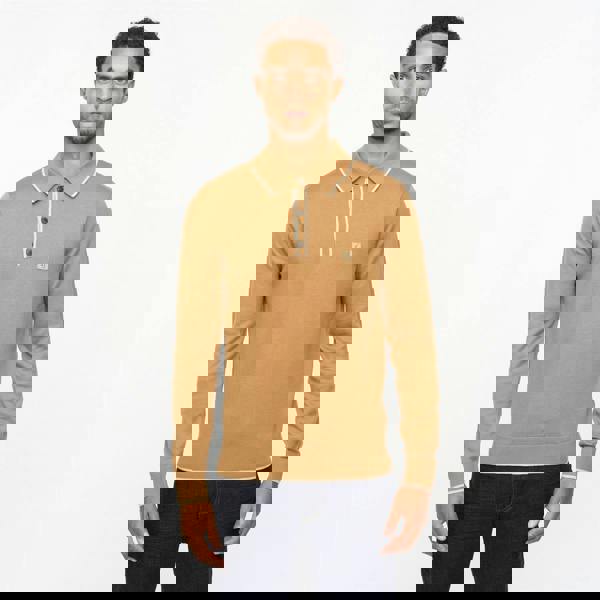 Gabicci V55GM09 Mens Lineker Long Sleeve Knitted Three Button Polo Gabicci Vintage - NUTMEG