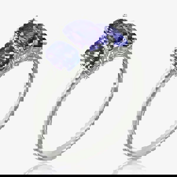 T. H. Baker 9ct White Gold Cushion Cut Tanzanite Three Stone Ring DOM335