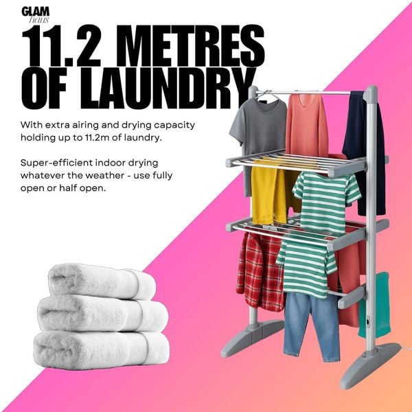 Glamhaus EcoDry Electric Heated Clothes Airer with Cover 248W Foldable