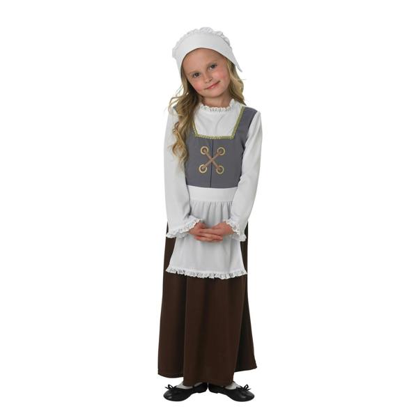 Bristol Novelty Girls Tudor Costume - Brown/White/Grey