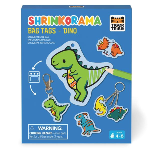 Tiger Tribe Shrinkorama Bag Tags Dino | Kids Shrink Art Bag Charm Craft Kit