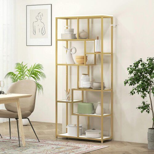 Wyld Haus Lolaha Wood And Metal White And Gold Tone 7 Tier Geometric Display Bookcase