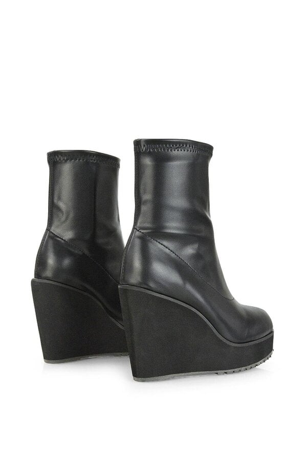 XY LONDON Platform Wedge Heeled Sock Biker Ankle Boots