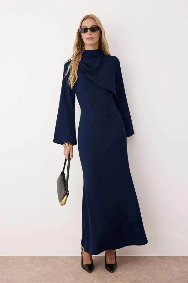 WOVCOR Drape Detail Woven Evening Dress