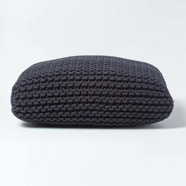 HOMESCAPES Square Cotton Knitted Pouffe Floor Cushion