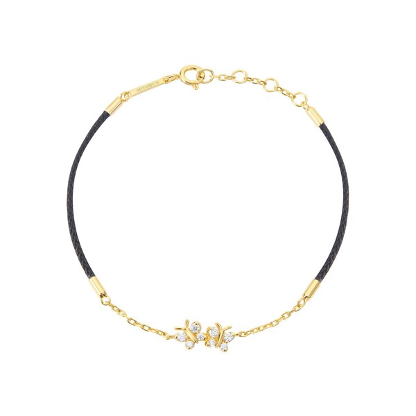 BLOOMTINE | Enchanting Flutterfly™ (Butterfly) 14K Gold Vermeil Black Silk Cord Bracelet