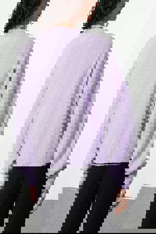 WOVCOR Soft-Textured Knit Cardigan with Button Detail and Balloon Sleeves