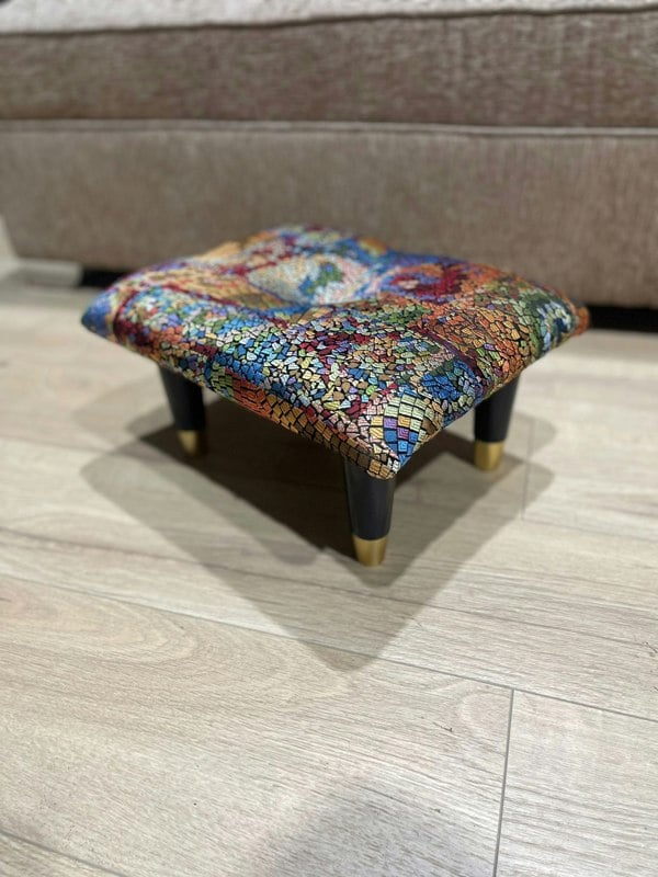 ISTOOLS Small Velvet Stained Glass Footrest Pouffe – Handmade in the UK