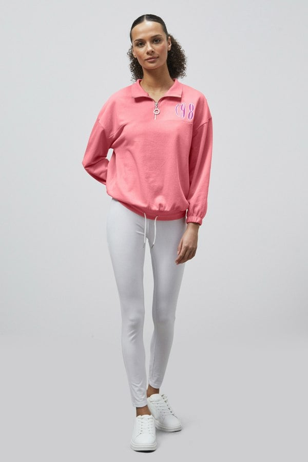 ENORSIA Half Zip High Neck Embroidery Sweatshirt