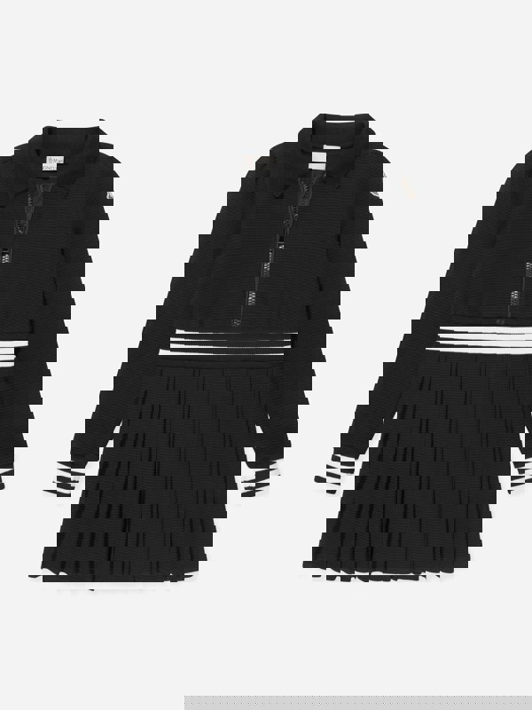 Moncler Enfant Girls Half Zip Pleated Dress in Black