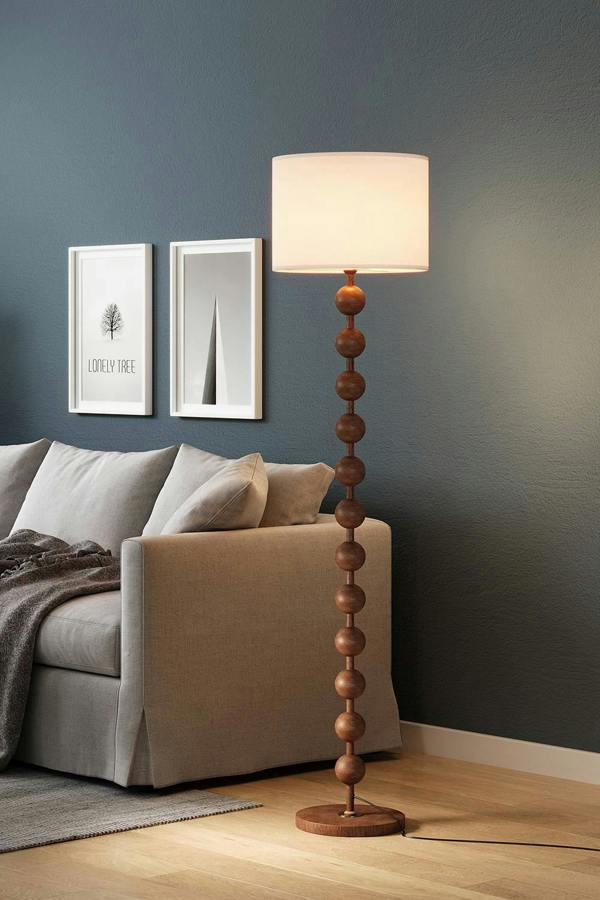 Living and Home Modern Chinese-Inspired Standing Floor Lamp with Fabric lampshade and Metal Base