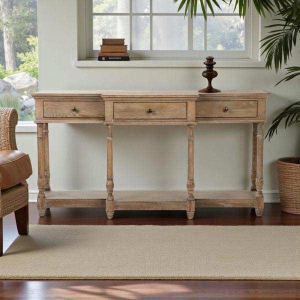 160CM WOODEN 3 DRAWER CONSOLE TABLE