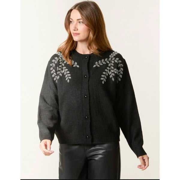 Blue Vanilla Diamante Detailed Leaf Branch Cardigan