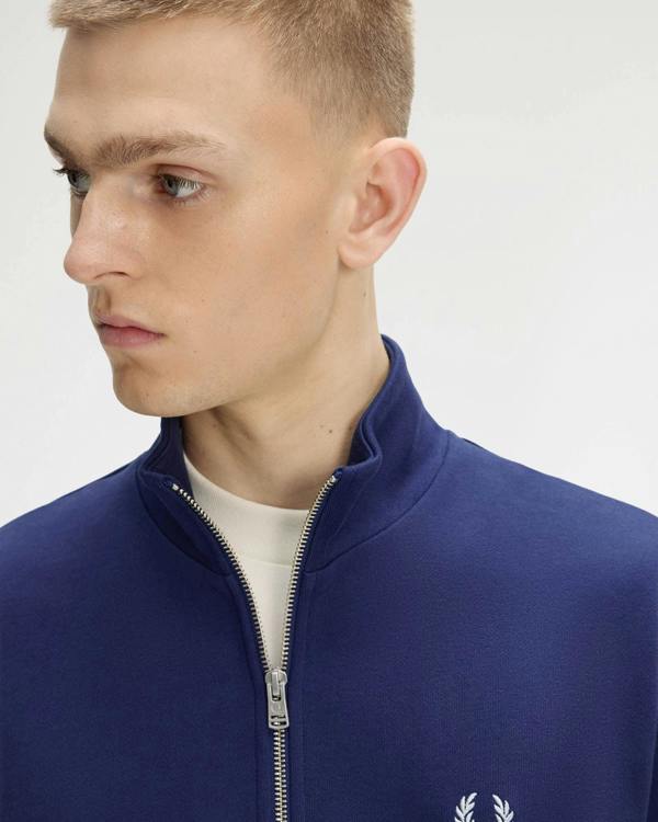 Fred Perry Mens Half Zip Sweatshirt - French Navy/Dusky Blue/Dusky Blue 93B | CHO | Designer Mens Sweatshirts