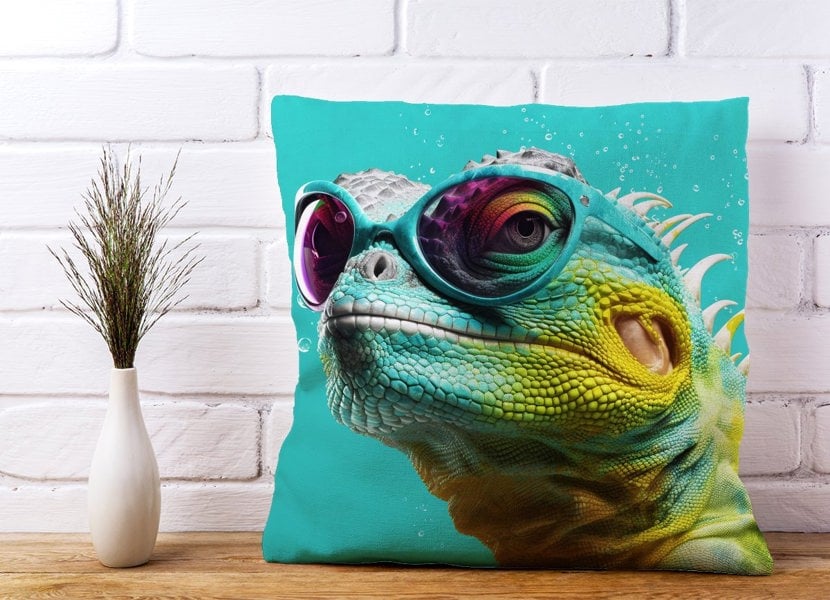 Warren Reed Splashart Iguana Wearing Glasses Cushions