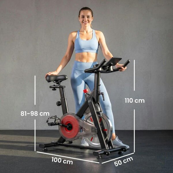 Exercise Bike for Home Gym with Smart APP, Magnetic Resistance, Adjustable Seat & Handlebars, LCD Display, Wheels
