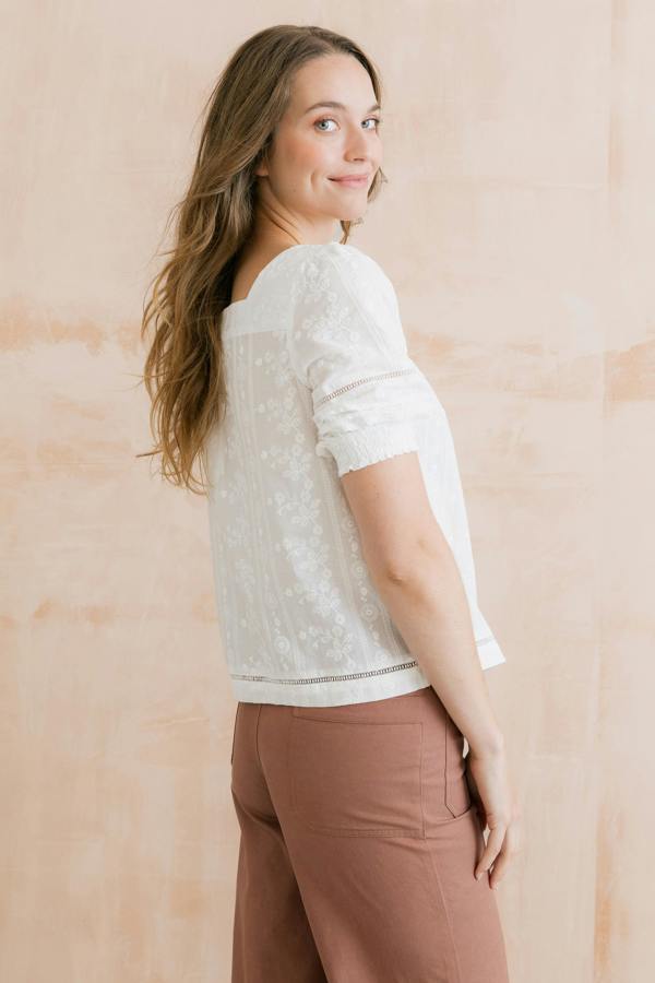 Lily & Me Poppy Embroidered Cotton Blouse White