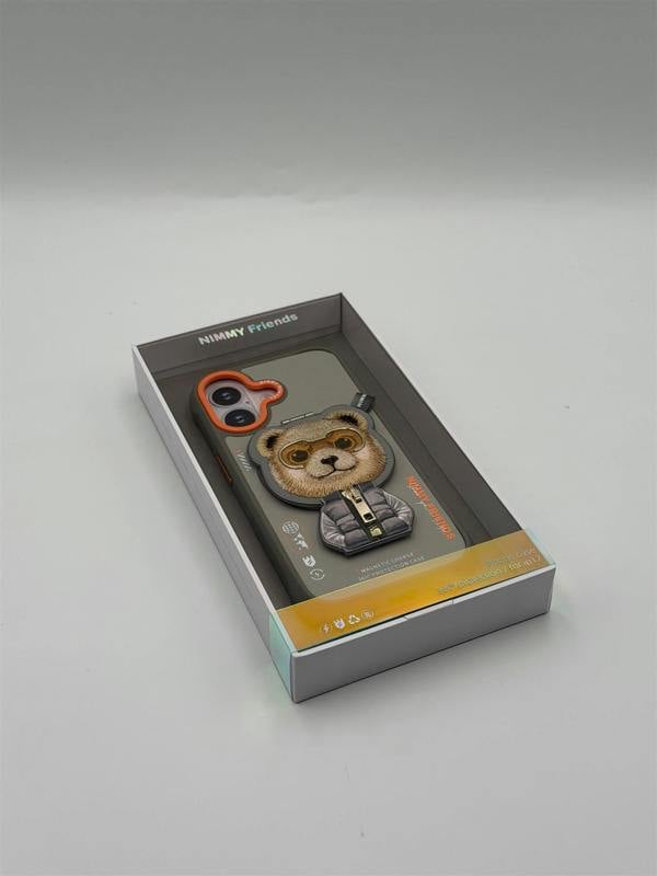 Nimmy Friends Nimmy Cool & Cute 2.0 Bear Case with MagSafe Stand for iPhone 17 6.3" Grey Orange - N-YJKM-CXZJZH-IP17-011-A