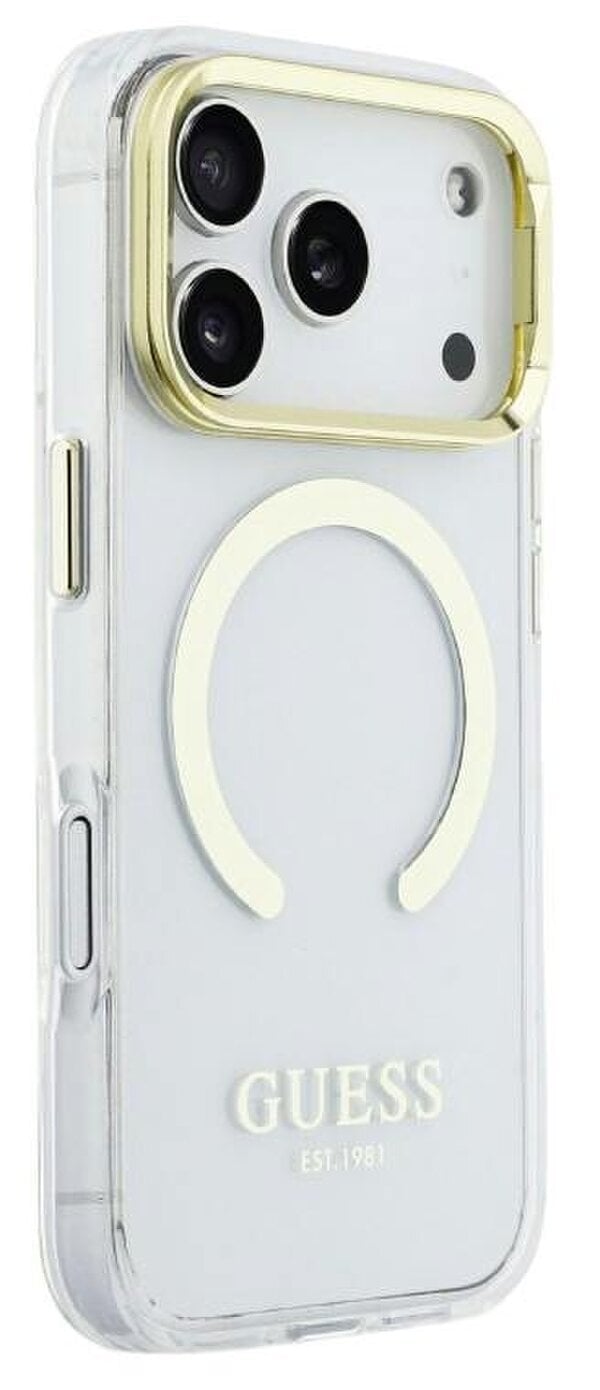 Guess HC IML Gold Outline & Logo Case with MagSafe and Camera Stand for iPhone 17 Pro 6.3" Clear - GUHMP17LHTRMSFD