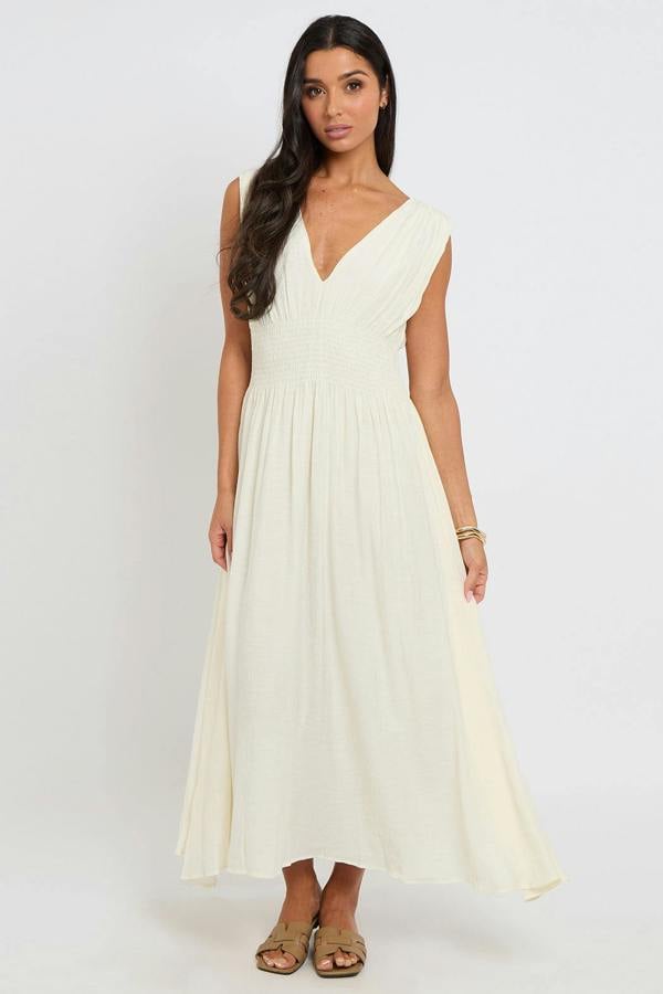 Urban Bliss Cream Maxi Dress with Elasticated Waist