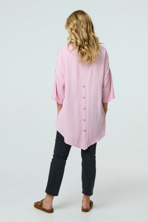 Pink | Relaxed High Low 3/4 Sleeve Shirt
