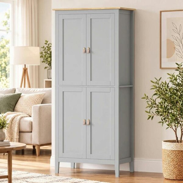 Tall Pantry Cupboard with Motion Sensor LED Light - Grey