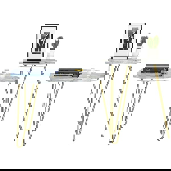 Dorel Home Athena Nesting Tables in White Faux Marble / Golden Legs