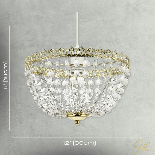 Circular Crown Pendant Shade in Polished Gold with Clear Acrylic Beads Image 7