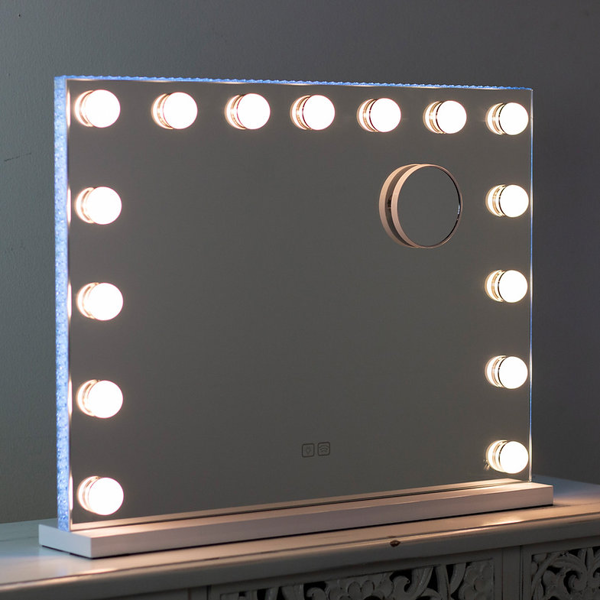 Downton Interiors White Modern LED Hollywood Vanity Tabletop Mirror with Bulbs 58cm - Soho Collection
