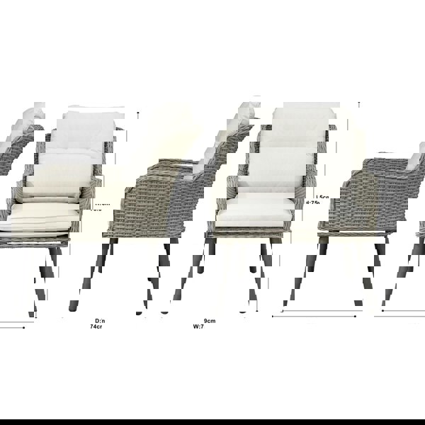 2 PACK Garden Dining Armchairs & Cushions - Grey Rattan Wicker Outdoor Seating - LoopsDirect