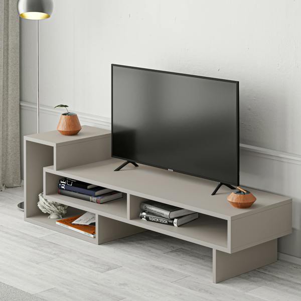 Decortie Tetra Modern TV Stand Open Shelves Mocha Grey Multimedia Centre 43" TVs 136.5 cm Wide